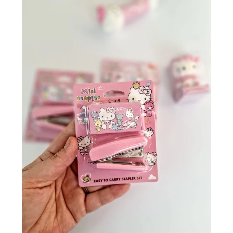 Mini Grampeador + Mini Grampos Hello Kitty - Papelaria Fofa Material Escolar Kawaii