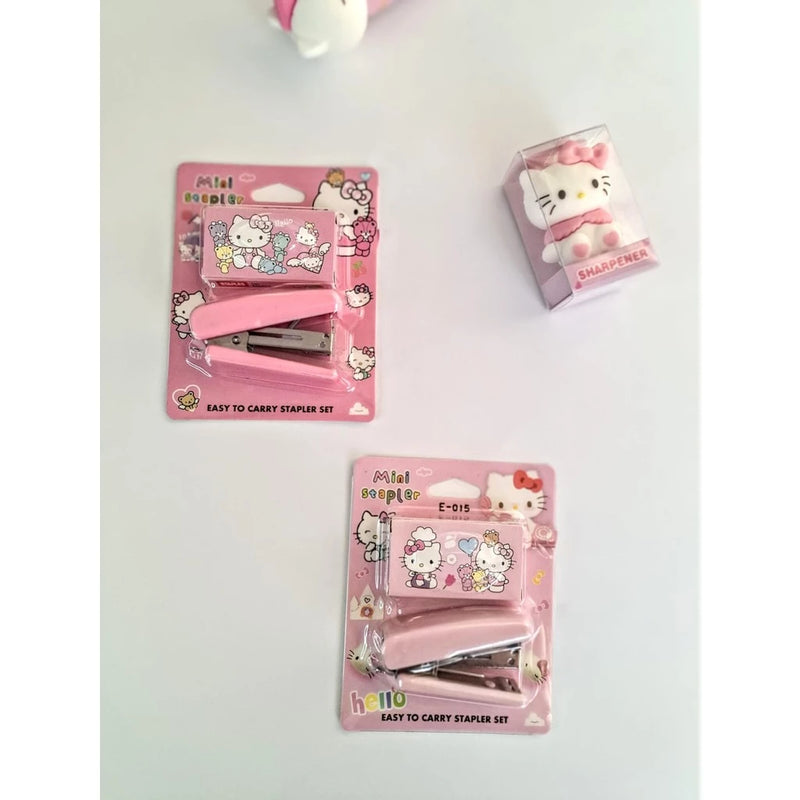 Mini Grampeador + Mini Grampos Hello Kitty - Papelaria Fofa Material Escolar Kawaii