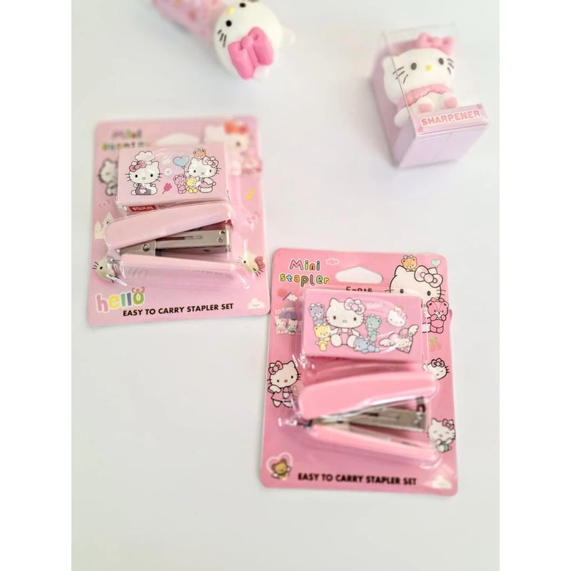 Mini Grampeador + Mini Grampos Hello Kitty - Papelaria Fofa Material Escolar Kawaii